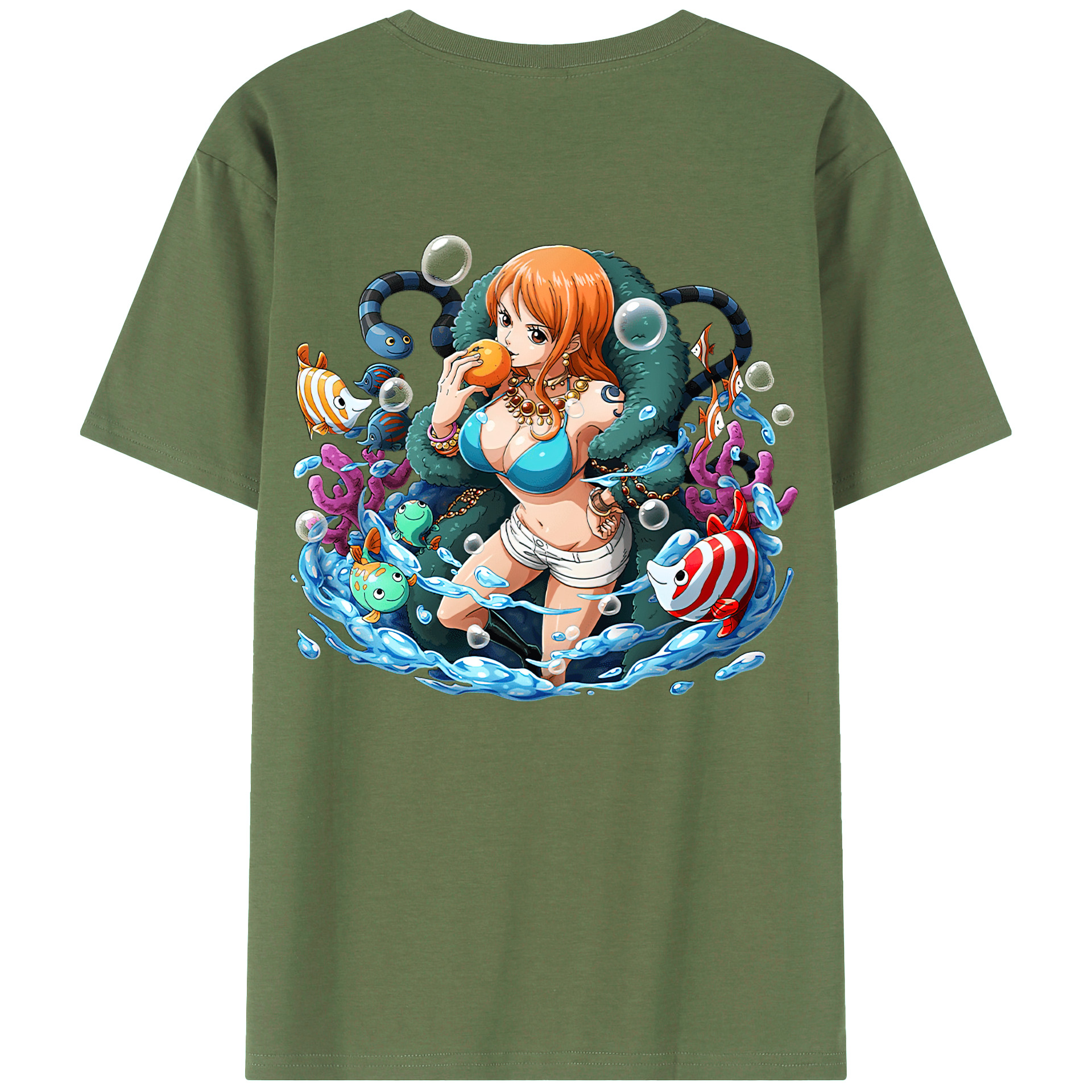（画像用） ワンピース ナミ ONE PIECE Nami 綿100％ メンズ半袖Tシャツ（バックプリント） 通気性